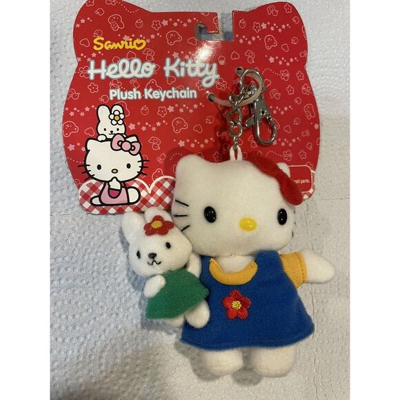 Hello Kitty Plush Keychain Clip Charm Bunny Rabbit Blue Flower Dress Sanrio Toy